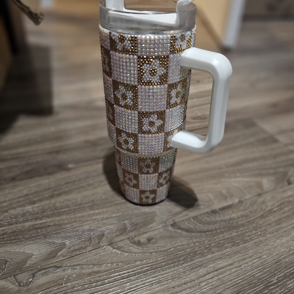 Simply Southern Checkered Tumbler - Brown and White